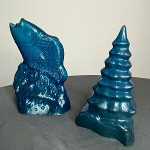 Vintage Ice Sculpture Mold Ice Art 8.5 Inch Bundle Fish Christmas Tree Silicone
